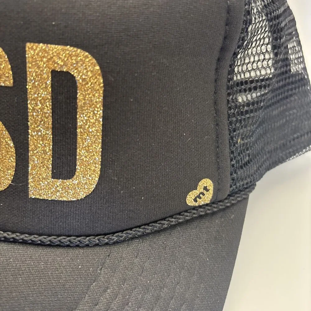 Otto #SD Hashtag San Diego Trucker Hat Black Gold Glitter Mesh Snapback Cap